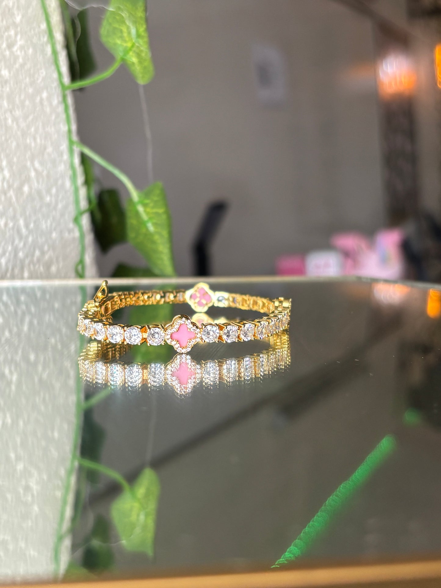 Pink Clover Tennis Bracelet